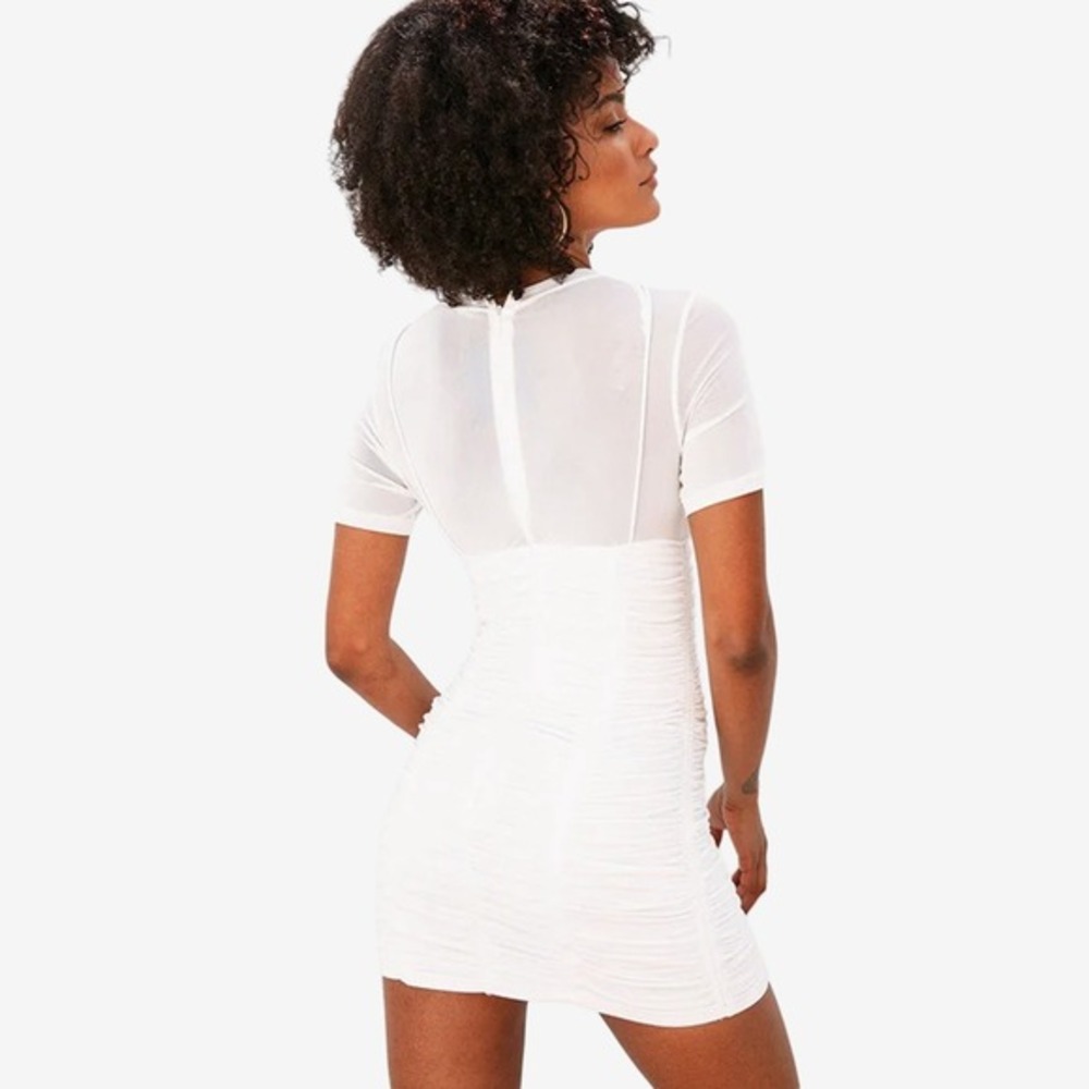 Sabo Skirt Kaylani Mini Dress Size XS White Mesh Ruched - Picture 3 of 9